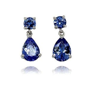 Tanzanite Teardrop Dangling Earrings in 18K White Gold